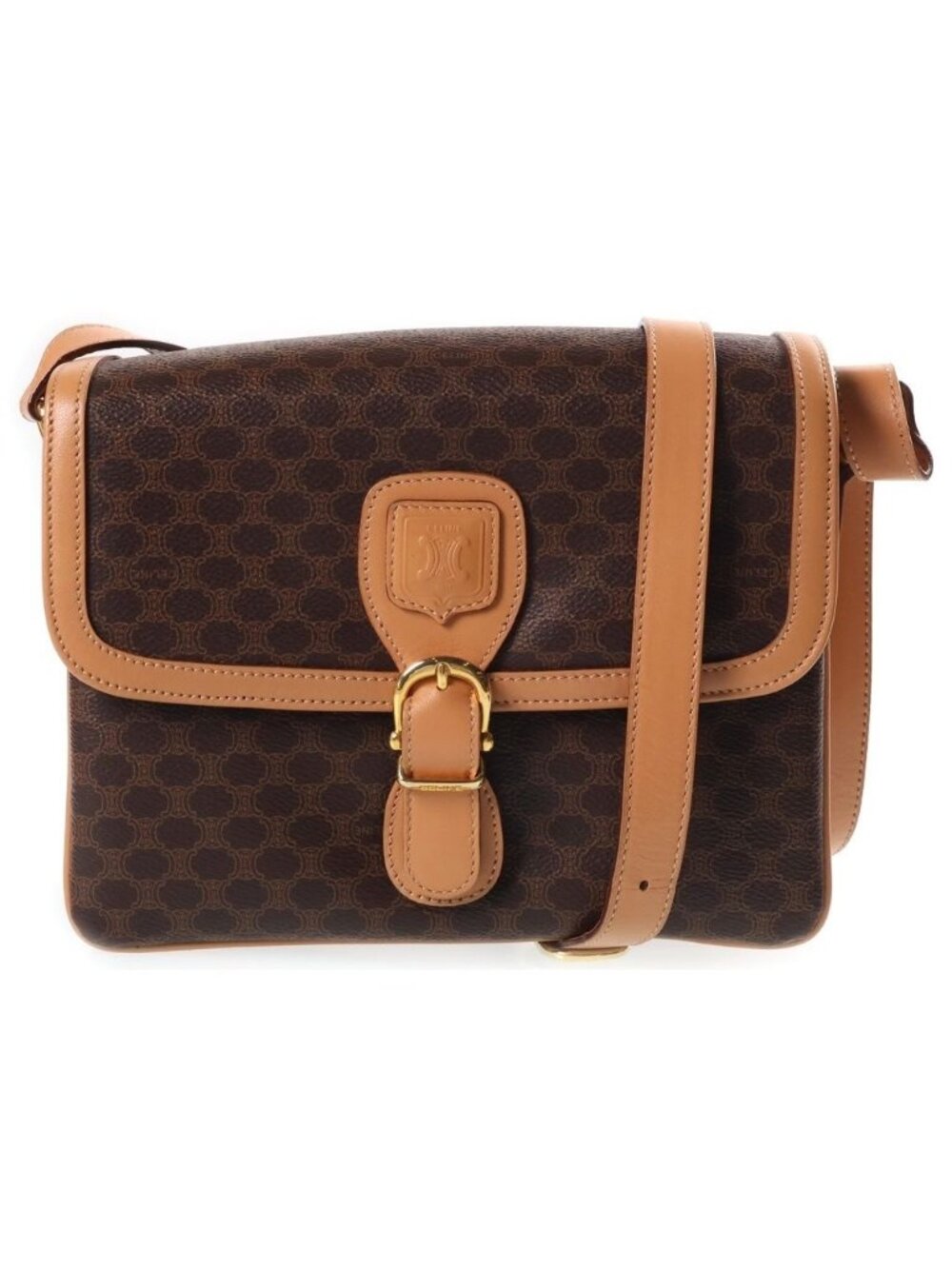 Celine Macadam Shoulder Bag Brown Leather Gold